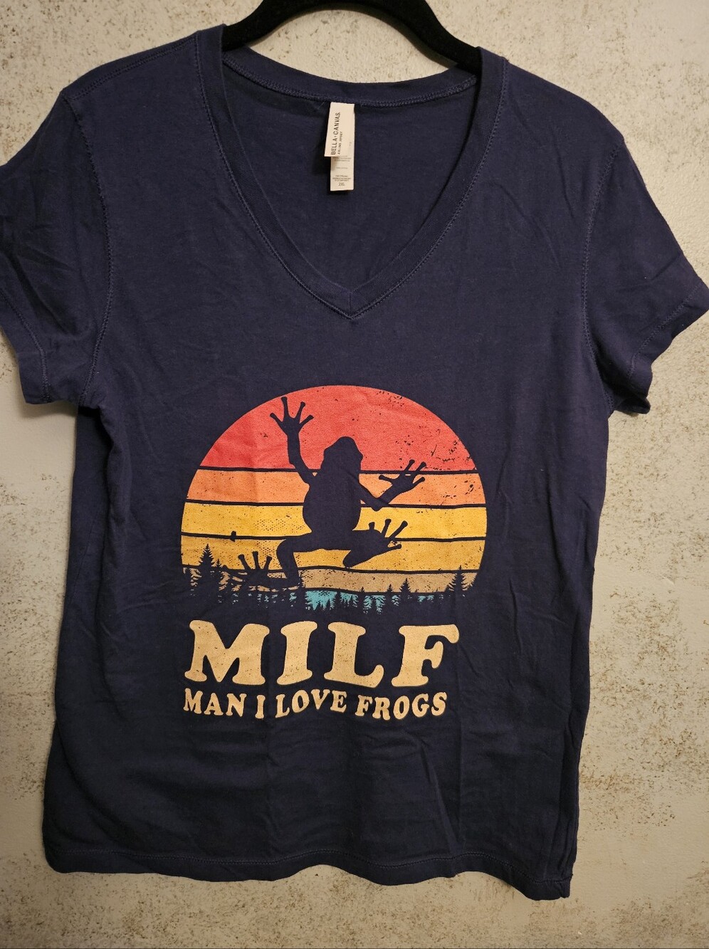 MILF-Man I Love Frogs V Neck T Shirt Navy Large